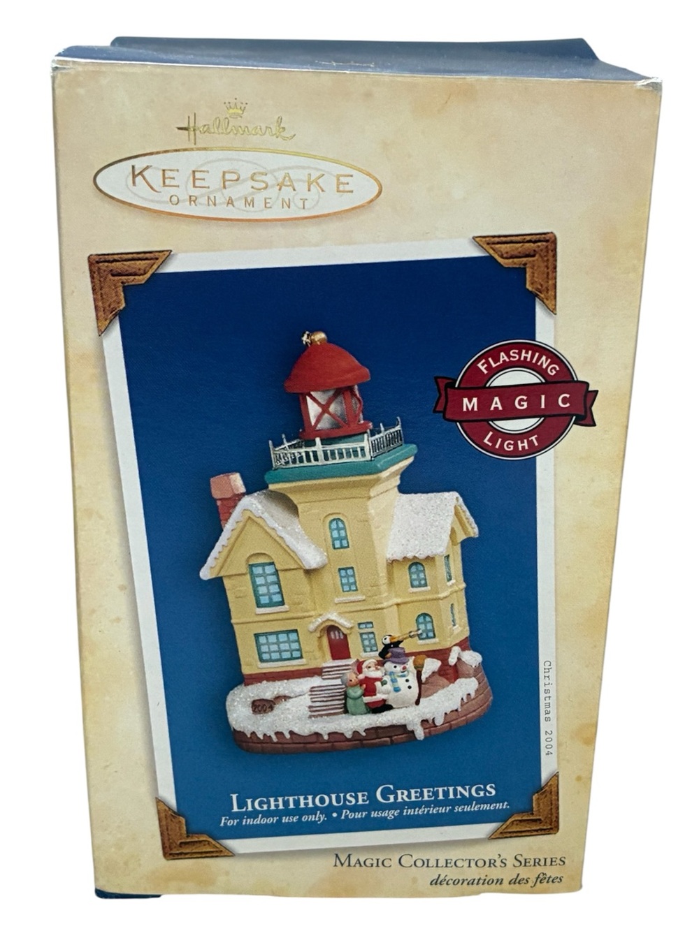 2004 HALLMARK LIGHTHOUSE GREETINGS VINTAGE CHRISTMAS TREE ORNAMENT KEEPSAKE